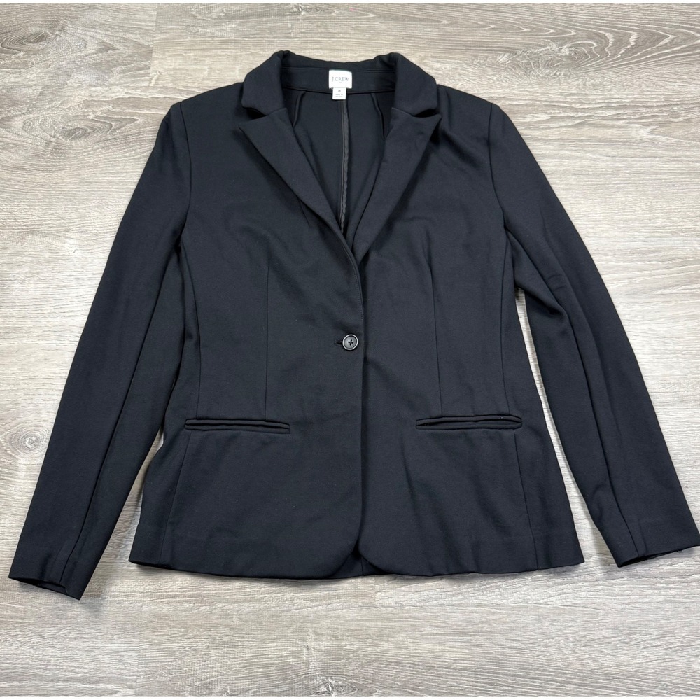 J.Crew Womens Black Ponte Knit Single Button Blazer Jacket Size 4
